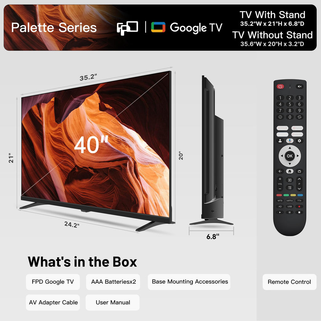 FPD 40 Inch Smart TV Tizen OS, 1080p Full HD Compatible with Samsung TV Plus, Dolby Audio, HDR 10, Gaming Hub, SmartThings, Built-in Miracast, Voice Control Flat Screen Television (AT40-P1)