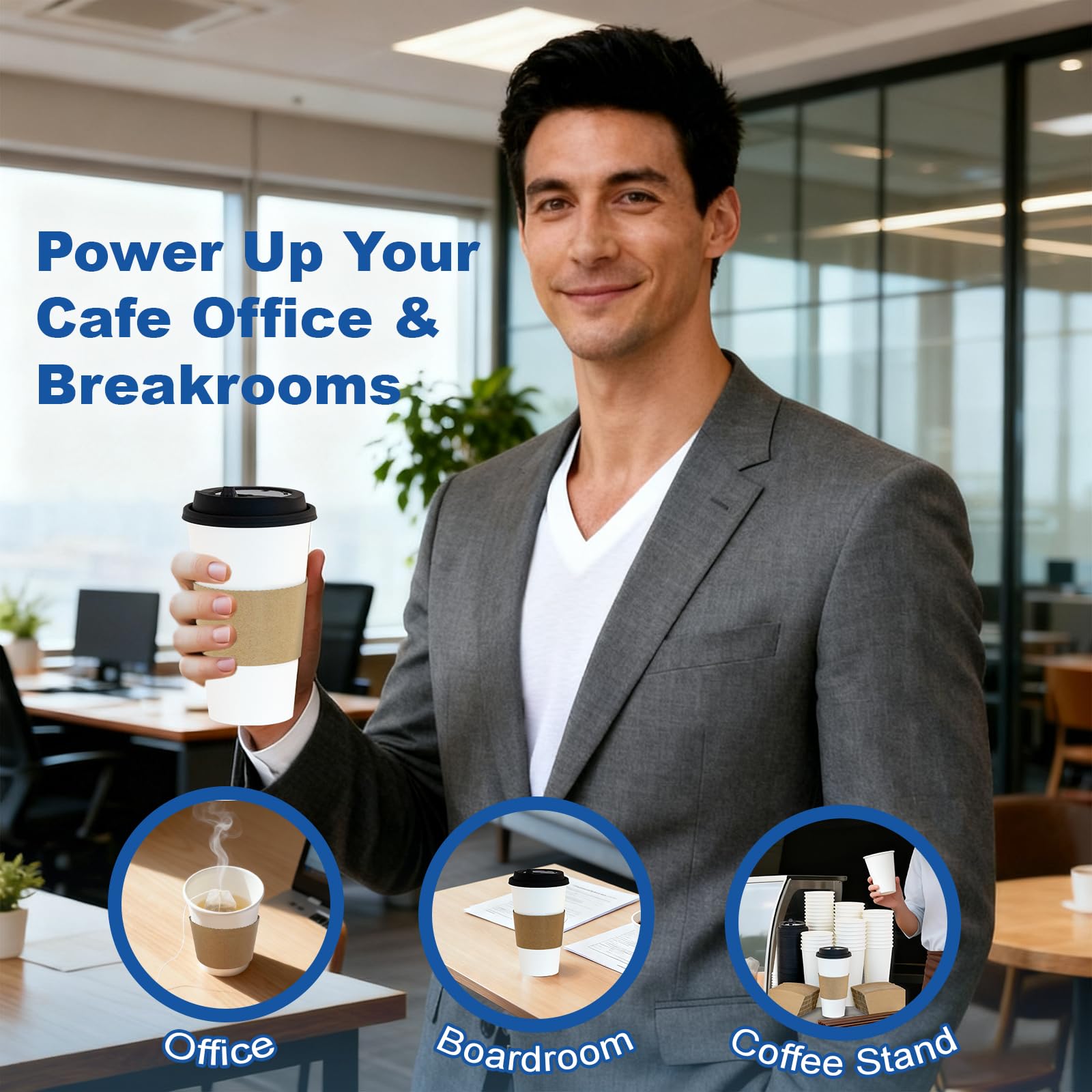 16 oz 100 Pack Corrugated Ripple Wall Disposable Coffee Cups with Lids and Straws, Heavy Duty Insulated Cups for Hot Beverage or Cold Drinks, Bulk for Restaurants, Offices, Coffee Shops(Black)
