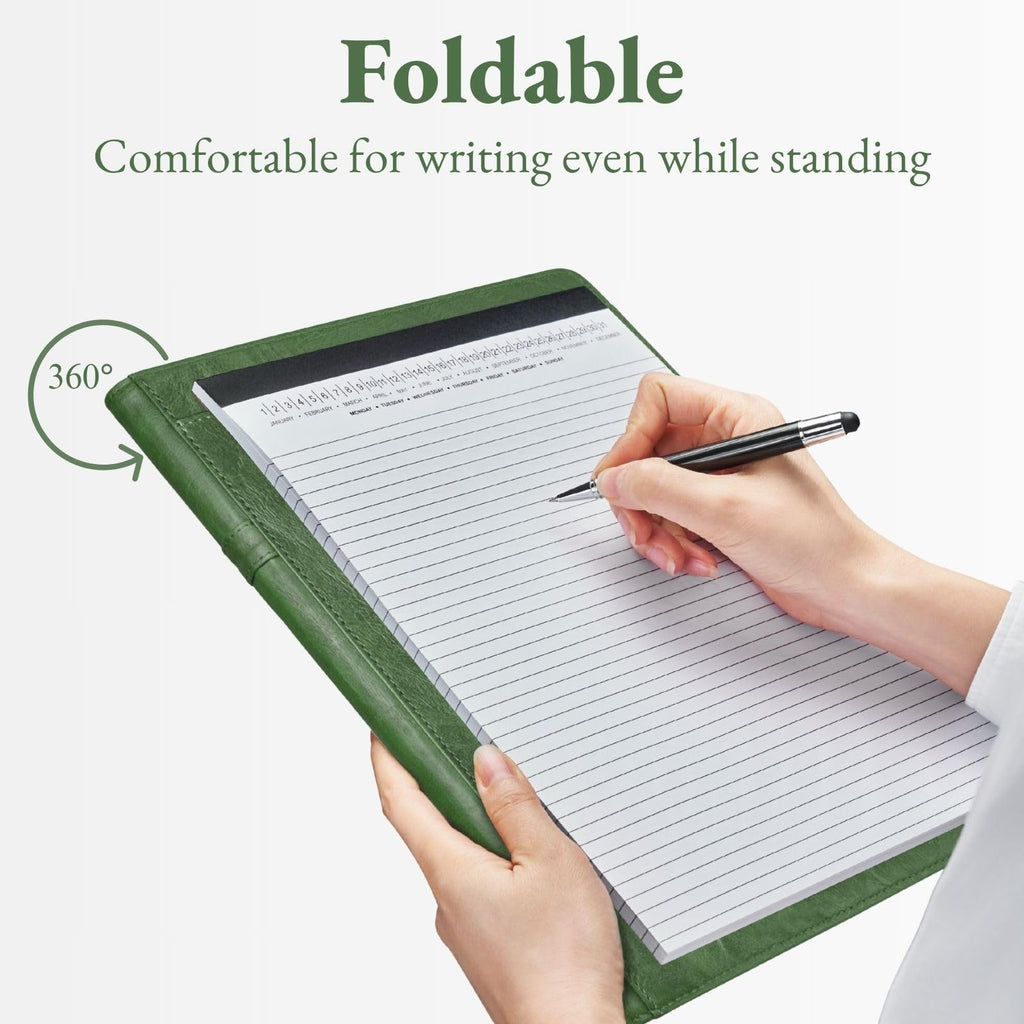 Padfolio Portfolio Resume Folder with Pocket, Premium Faux Leather Interview Writing Legal Pads Document Organizer Portfolio with Business Card Holder (Black)