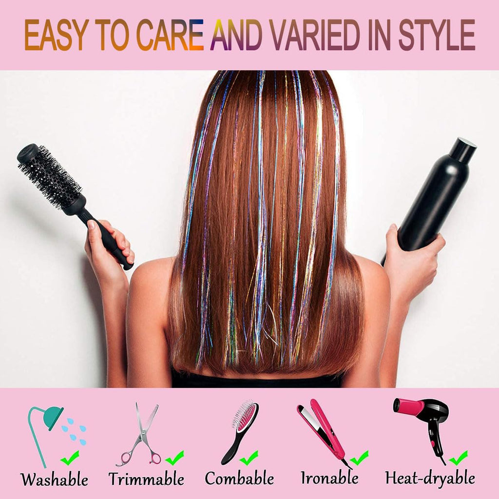 Celinebella Bubblegum Pink Hair Tinsel, 48" 1250 Strands Bright Shimmer | Vibrant hot pink bubblegum tone, youthful energetic, heat resistant, great for prom concerts birthday parties events