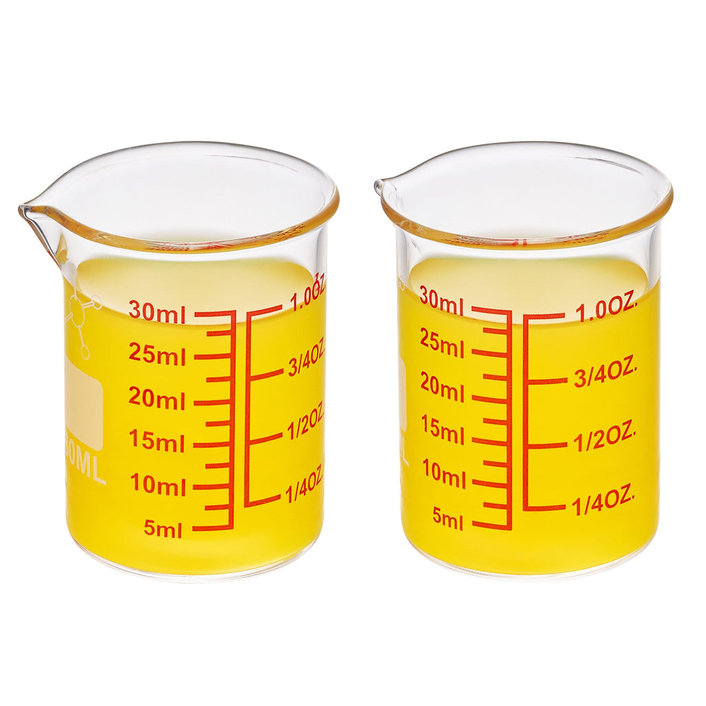 High Borosilicate Glass Measuring Cup-V-Shaped Spout，Glass Measuring Beaker for Kitchen or Restaurant, Easy to Read, 30 ML (1 Oz)-Pack of 2