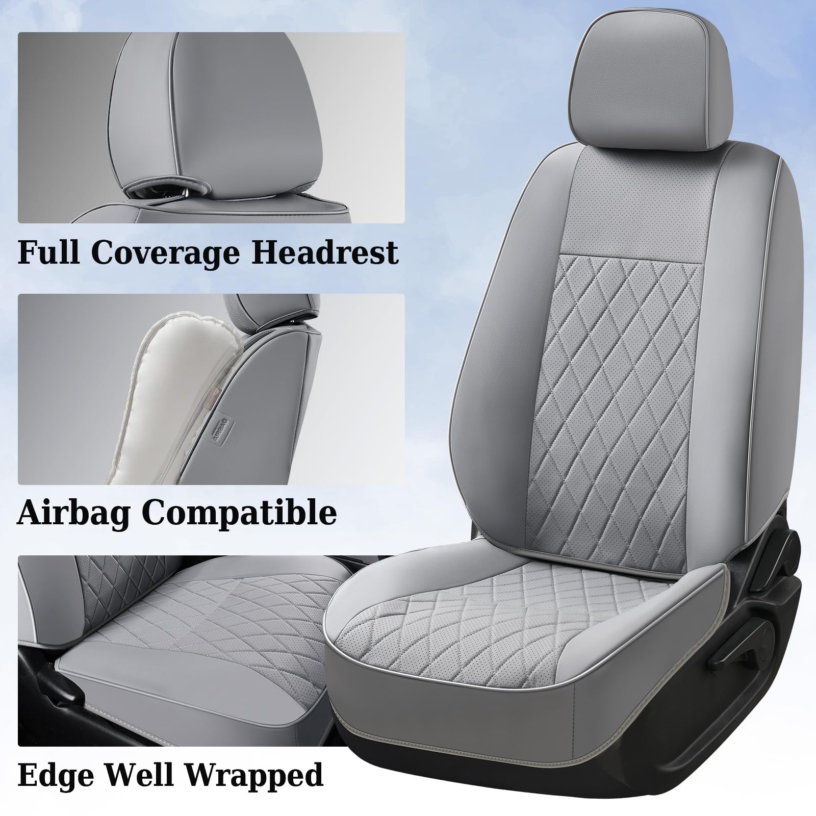 Coverado Tacoma Seat Covers, Car Seat Covers Front Seats, Leather Seat Covers for Cars Car Seat Protector Cushion Tacoma Accessories Custom Fit 2005-2023 Toyota Tacoma Double/Crew Cab(Black)