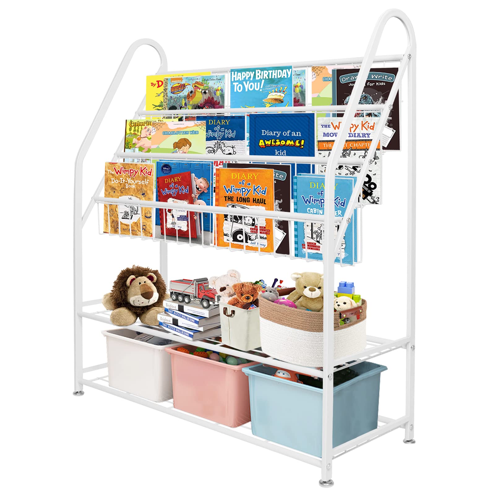 aboxoo Metal Kids Bookshelf Black Large Freestanding for Children Room 32 in Toy Organizer Large Stable Bookcase Bookstore Library Book Unit Storage Kids Bed Living Room