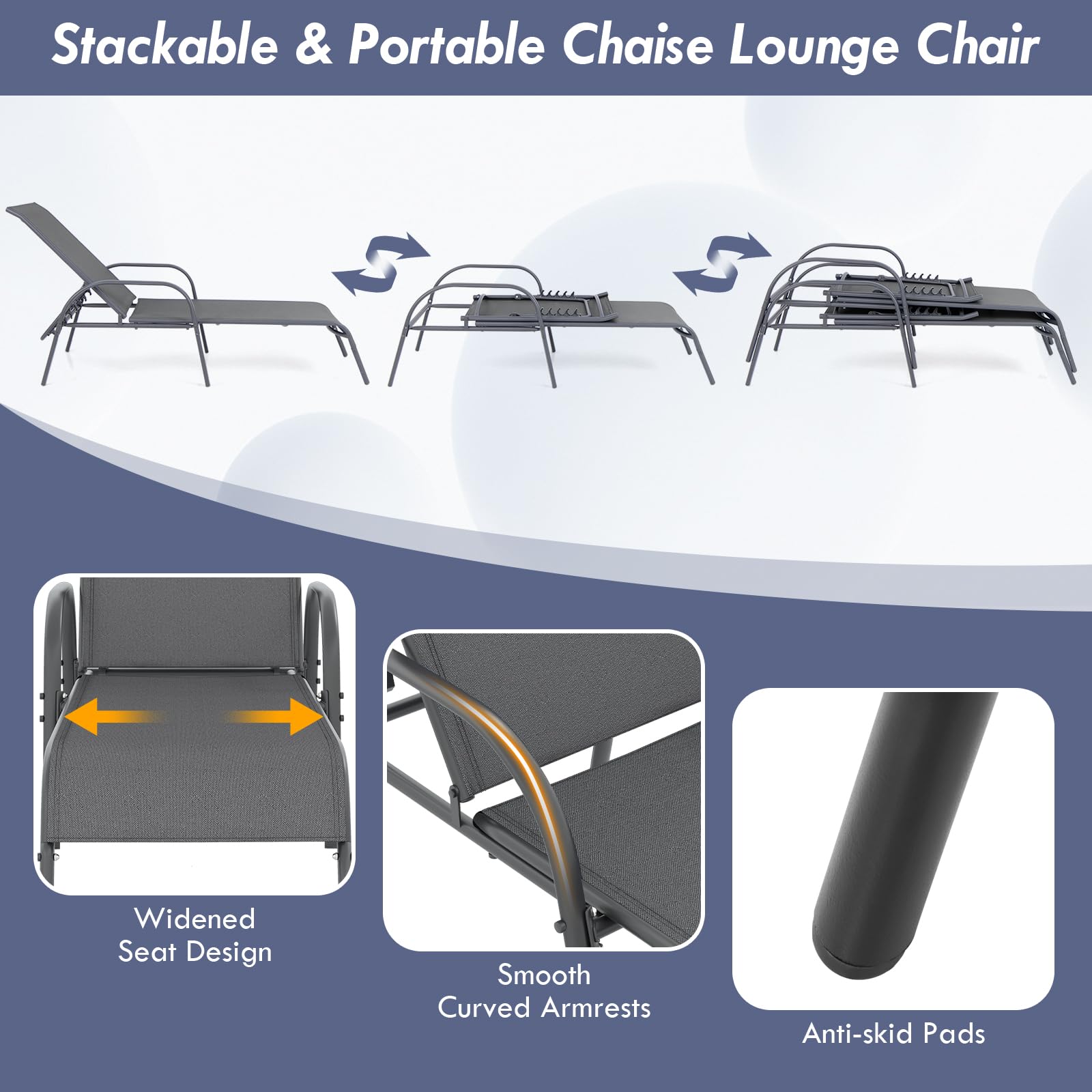 Giantex Patio Lounge Chair, Outdoor Chaise Lounge with 5 Adjustable Backrest, Sturdy Steel Frame, Sunbathing Recliner, Beach Chair, Tanning Chair for Outside, Yard, Balcony, Pool Chairs, Black