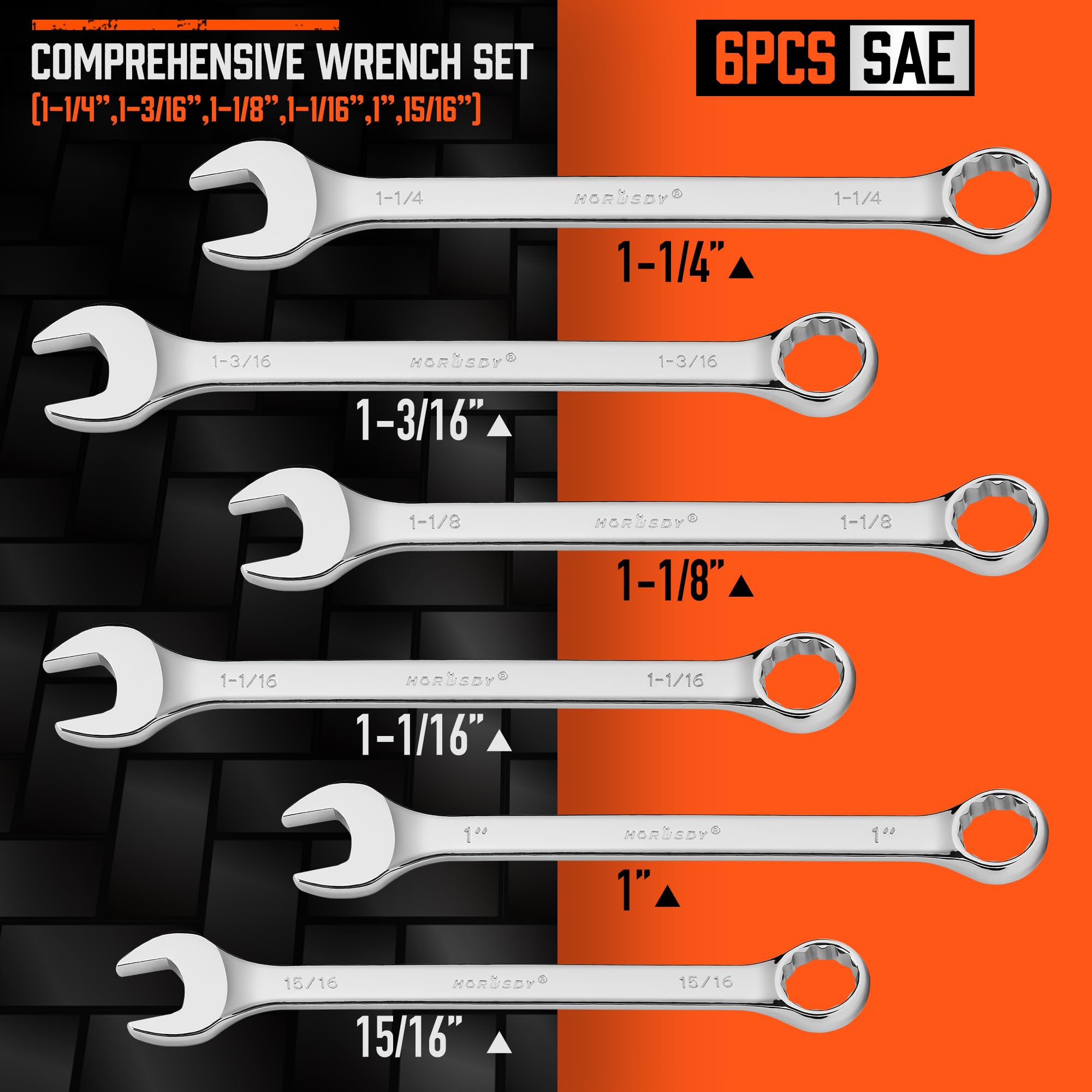 HORUSDY Large Wrench Set with Rolling Pouch | Metric | 6-Piece | 23mm, 24mm, 26mm, 27mm, 30mm, 32mm | 12 Point | Chrome Vanadium Steel