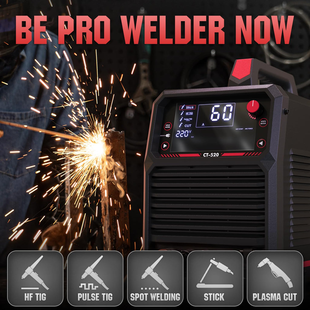 YESWELDER Plasma Cutter with Built In Air Compressor, Large LED Digital Display 55Amp 110V/220V Non-High Frequency Non-Touch Pilot Arc Plasma Cutting Machine CUT-55DS FUSION