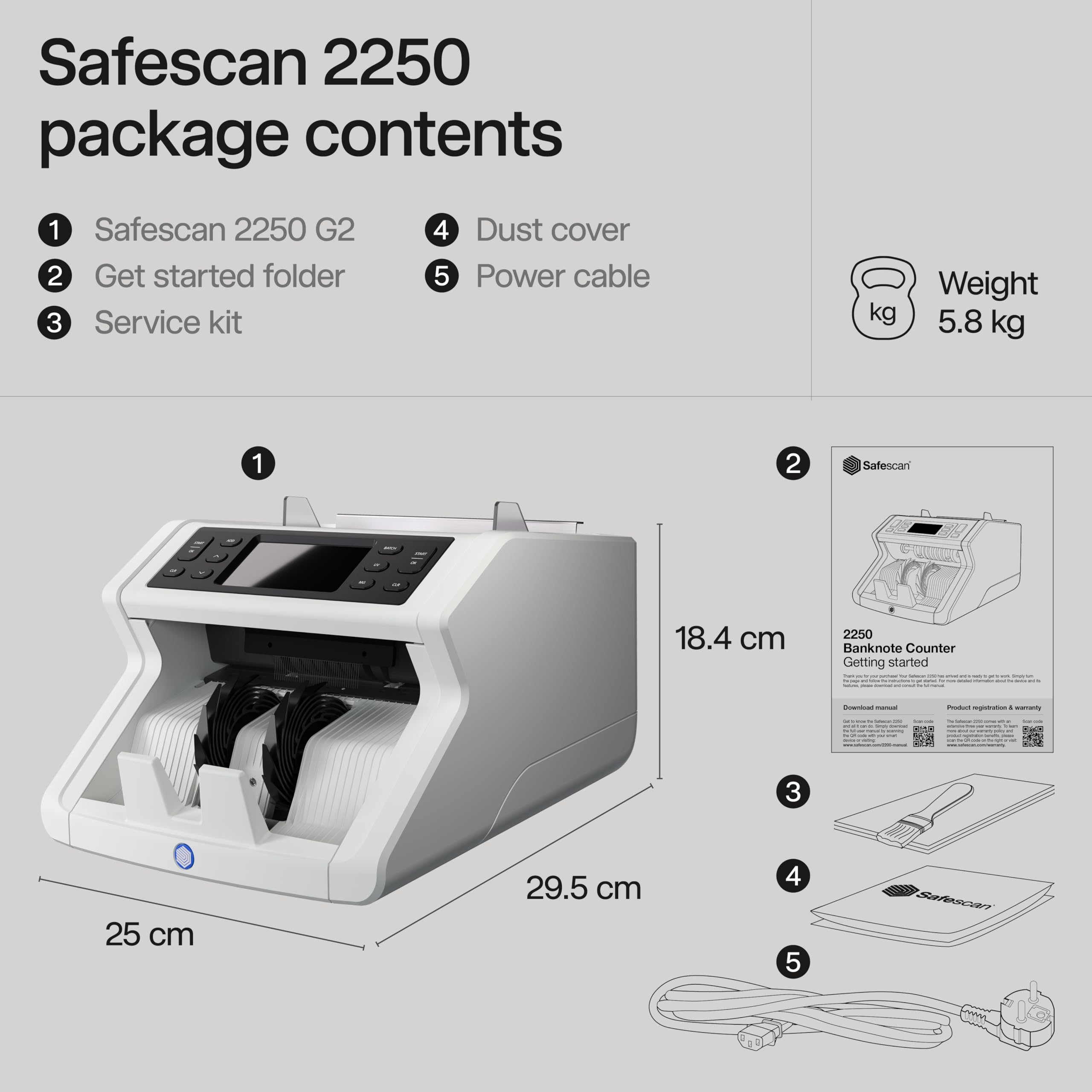 Safescan 2210 Money Counter Machine with Counterfeit Detection, Add/Batch Modes, LCD-Display, High-Speed Counts 1,000 bills per minute, 2 Point Counterfeit Check - Sorted Counter for All Currencies
