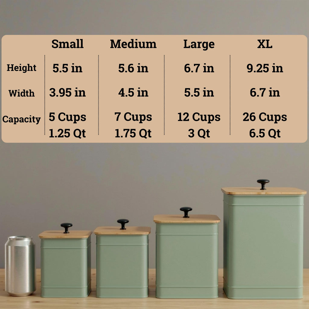 Kitchen Canisters for Countertop Set of 4 w/ Chalkboard Labels & Marker Pen | Airtight Easy Open Bamboo Lids, Dent-Resistant Thick Metal, Customizable Chalkboard Labels, Marker Pen Included, Set of 4