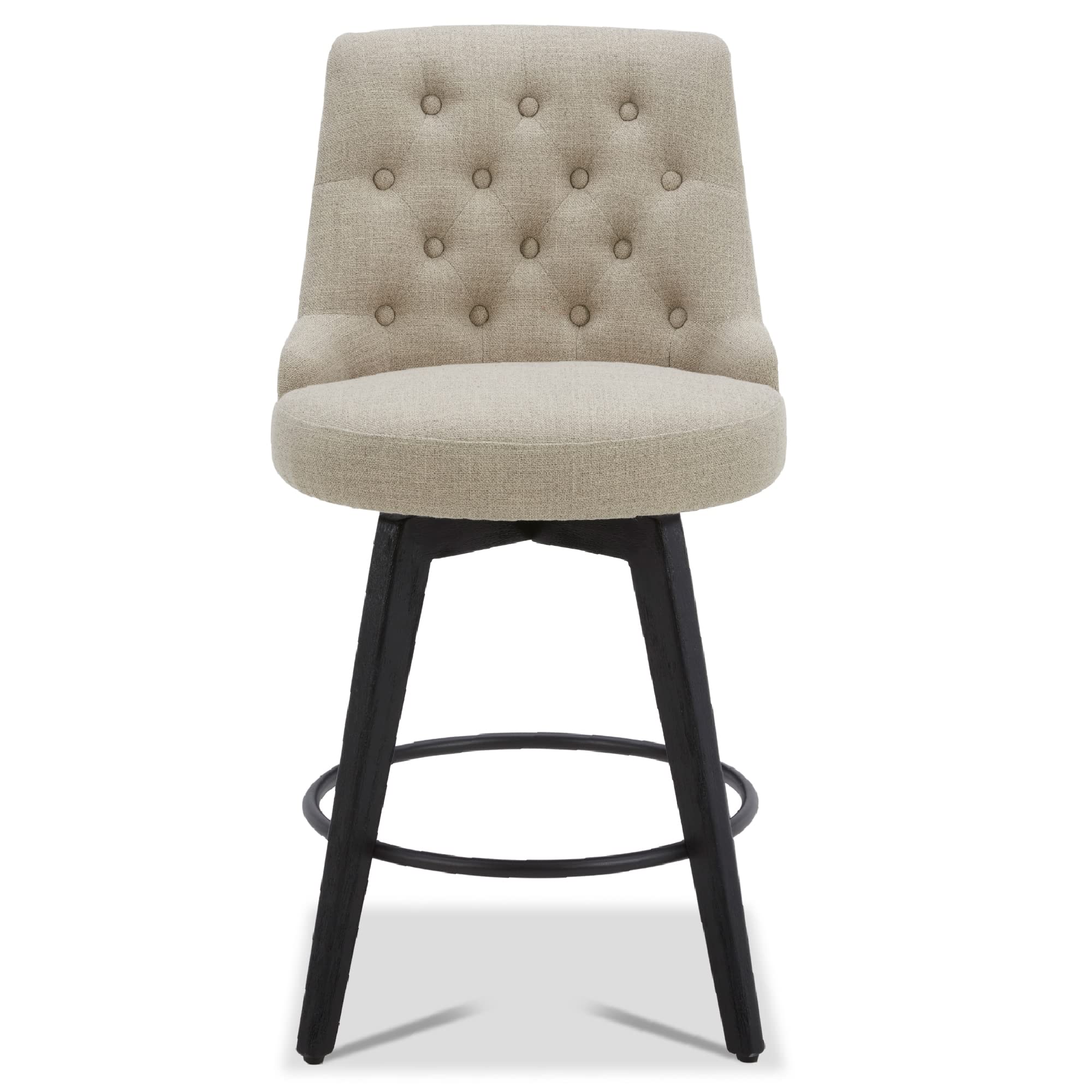 Watson & Whitely Counter Height Bar Stools, Performance Fabric Upholstered Modern Swivel Barstool with Back, Solid Wood Legs, 26" H Seat, Flint Grey