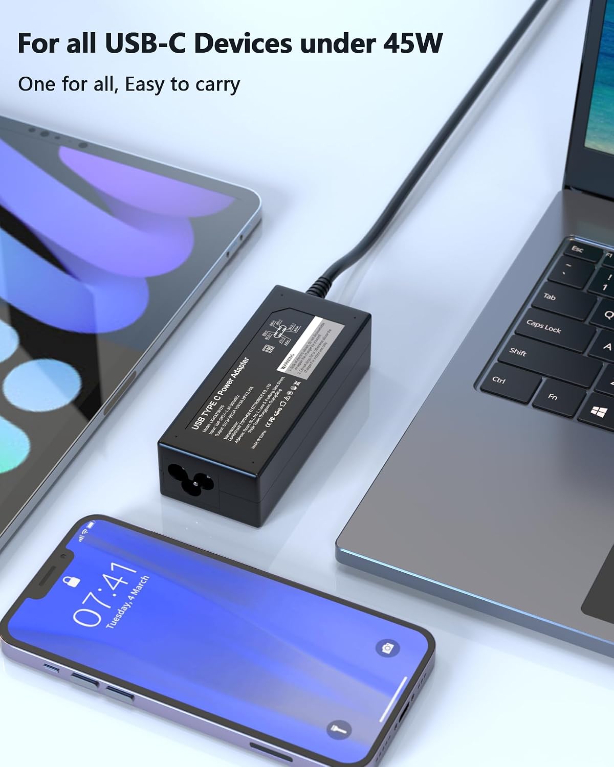 45W USB-C Charger Compatible with HP Chromebook and More Laptop | Compatible with Dell/Lenovo/Acer/Asus/Samsung, for Chromebook Charger USB-C, Fast Charging Type-C, Ideal for School & Office