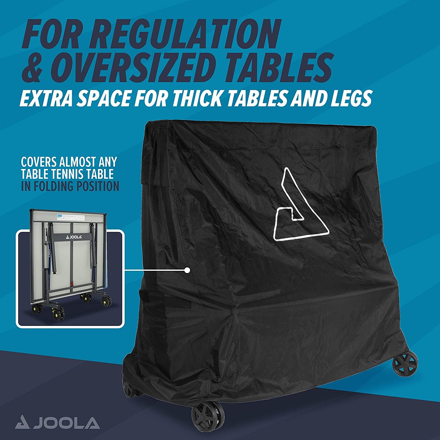 JOOLA Outdoor Ping Pong Table Cover Fits Both Folding & Flat Tables - Heavy Duty Waterproof Cover w/ PVC Coating - Dual Function, Fits 9x5 Tables in Upright or Down Positions - Inside & Outside