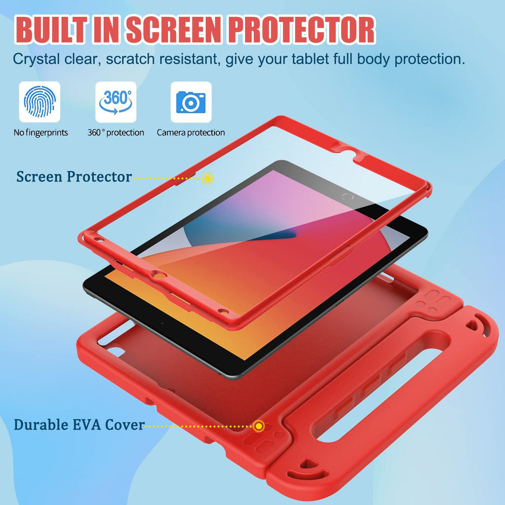 AVAWO Kids Case for iPad 10.2" 9th & 8th & 7th Generation, iPad 10.2 2021/2020/2019 Case with Built-in Screen Protector, Light Weight Shock Proof Handle Stand Friendly Cover for iPad 10.2" - Black