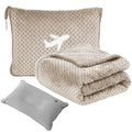 Travel Blanket Airplane Compact with Bag, Travel Essentials 3 in 1 Packable Airplane Blanket, Travel Pillow and Blanket Set, Inflatable Pillow, Luggage Sleeve & Backpack Clip (Camel)