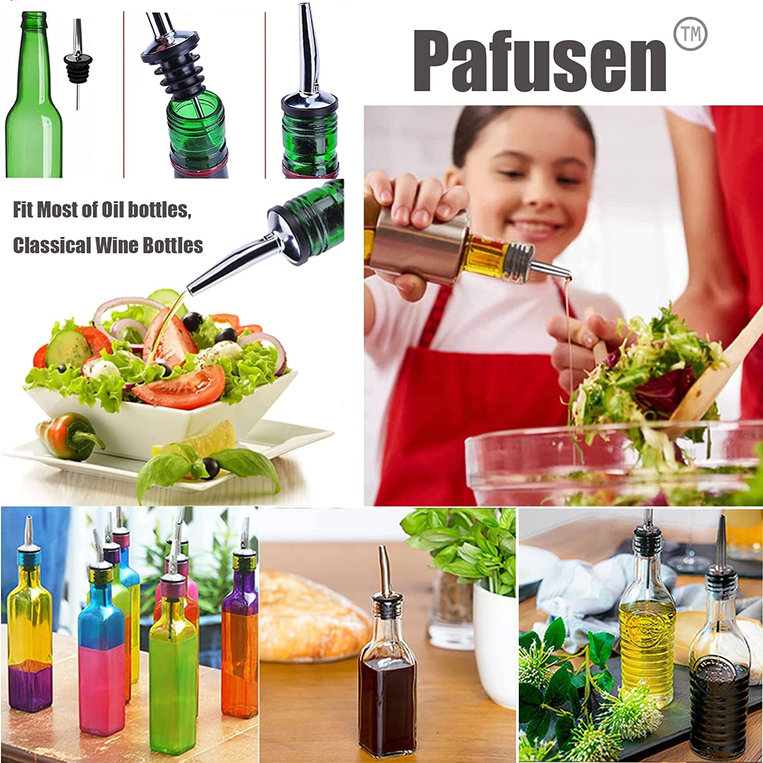 Pafusen 6 Pack Liquor Bottle Pourers, Liquor Pour Spout for Liquor Bottles, Stainless Steel Olive oil Dispenser Spout, Alcohol Pourer Spouts Dust Caps Covers Fixed, Gold