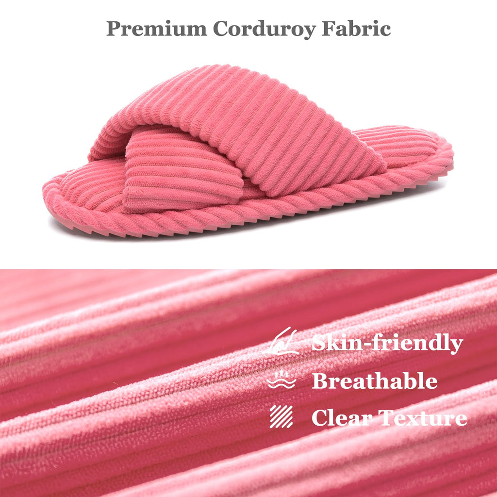 GOEWY Slippers for Women Memory Foam House Bedroom Corduroy Crossbands Open Toe Slides Sandals Shoes Comfy Trendy Gift for womens Anti-Skid sole