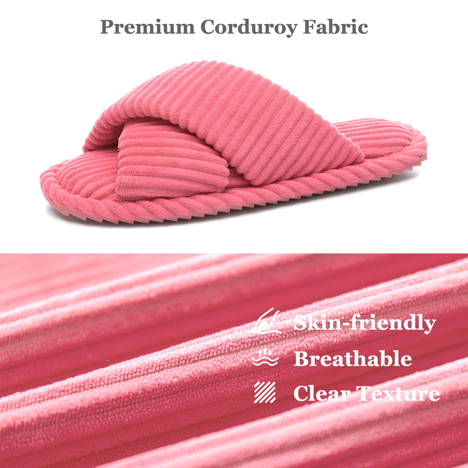 GOEWY Slippers for Women Memory Foam House Bedroom Corduroy Crossbands Open Toe Slides Sandals Shoes Comfy Trendy Gift for womens Anti-Skid sole