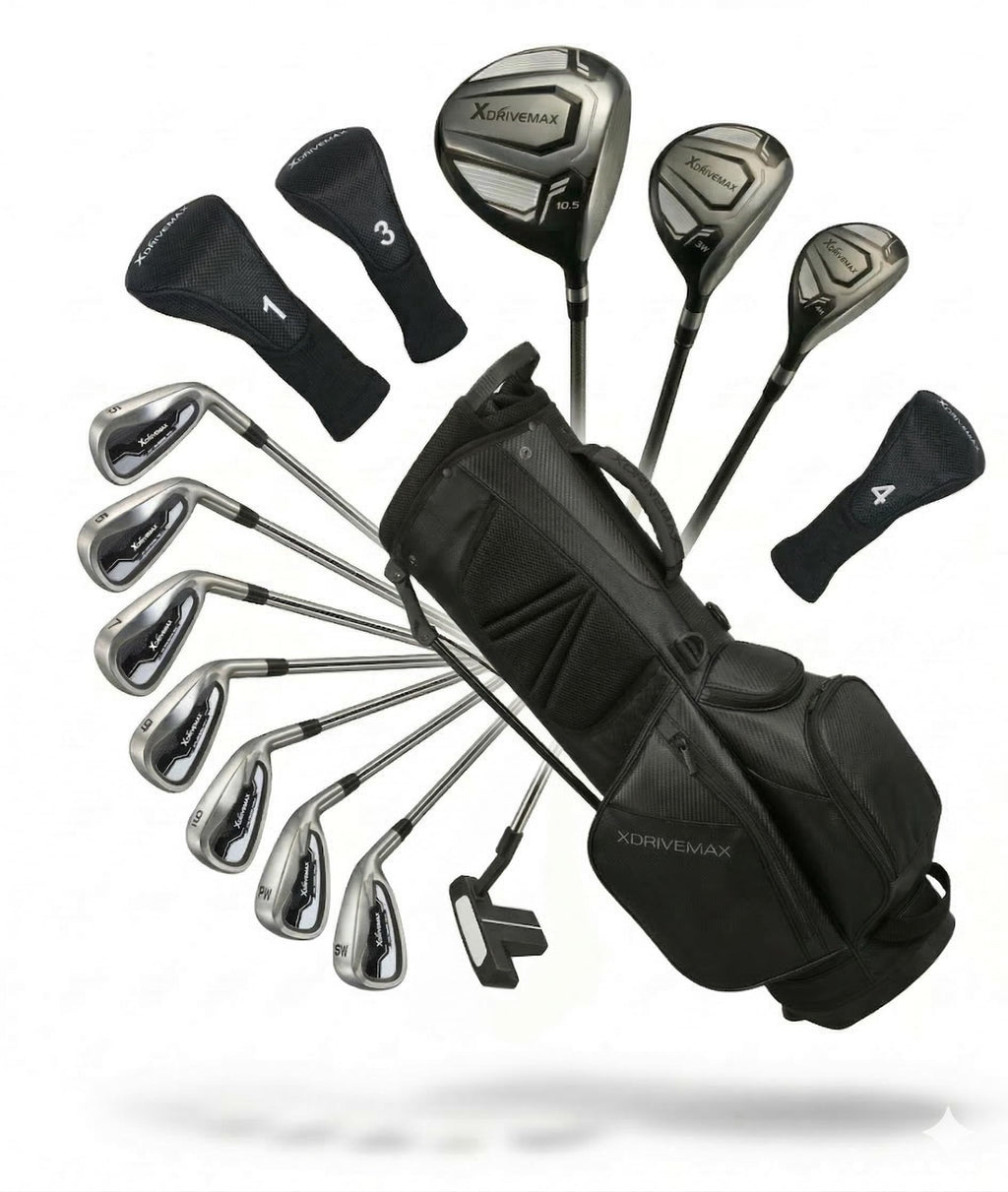 XDriveMax 15-Piece Golf Clubs Men Complete Golf Club Set - Beginner Golf Clubs Set for Men Right Handed - Forged Titanium 10.5° Driver, 5-SW Stainless Steel Irons, Putter & Stand Bag - Mens Golf Set
