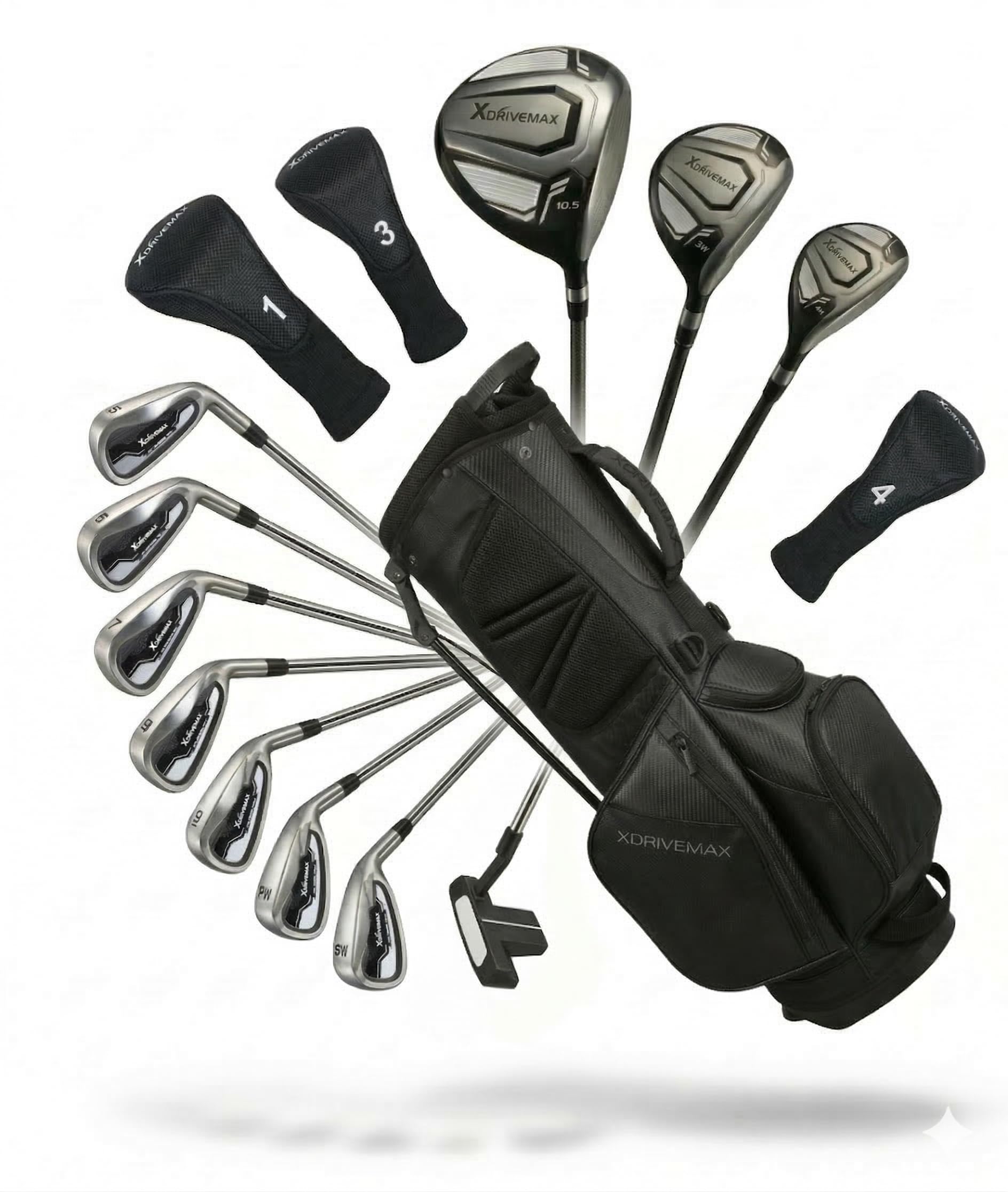 XDriveMax 15-Piece Golf Clubs Men Complete Golf Club Set - Beginner Golf Clubs Set for Men Right Handed - Forged Titanium 10.5° Driver, 5-SW Stainless Steel Irons, Putter & Stand Bag - Mens Golf Set