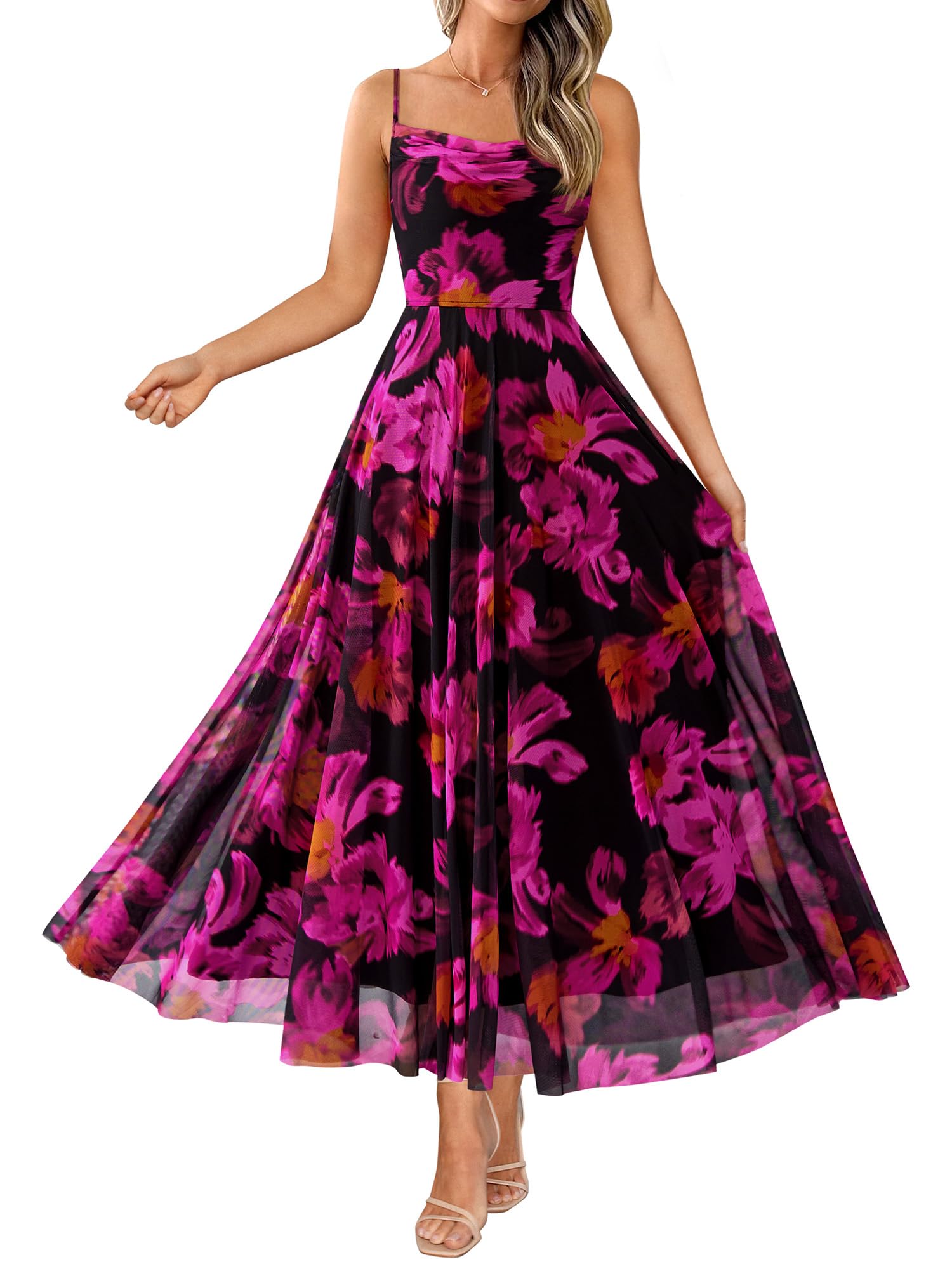 BTFBM Women Summer Floral Maxi Dresses Elegant Spaghetti Strap Dress Printed Party Dress Beach Long Dresses