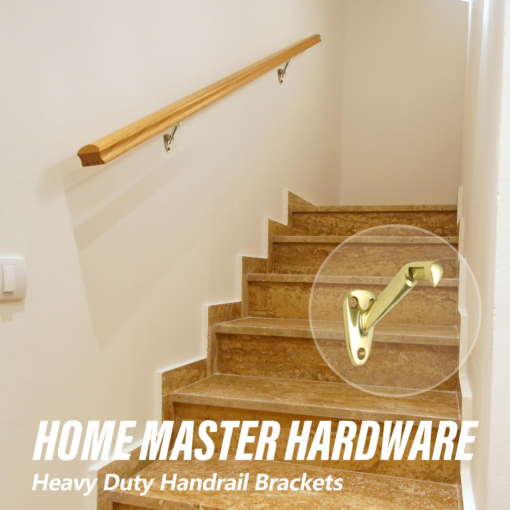 HOME MASTER HARDWARE Heavy Duty Handrail Stair Brackets Brass Staircase Hand Rail Bracket, Gold Finish, 1Pcs