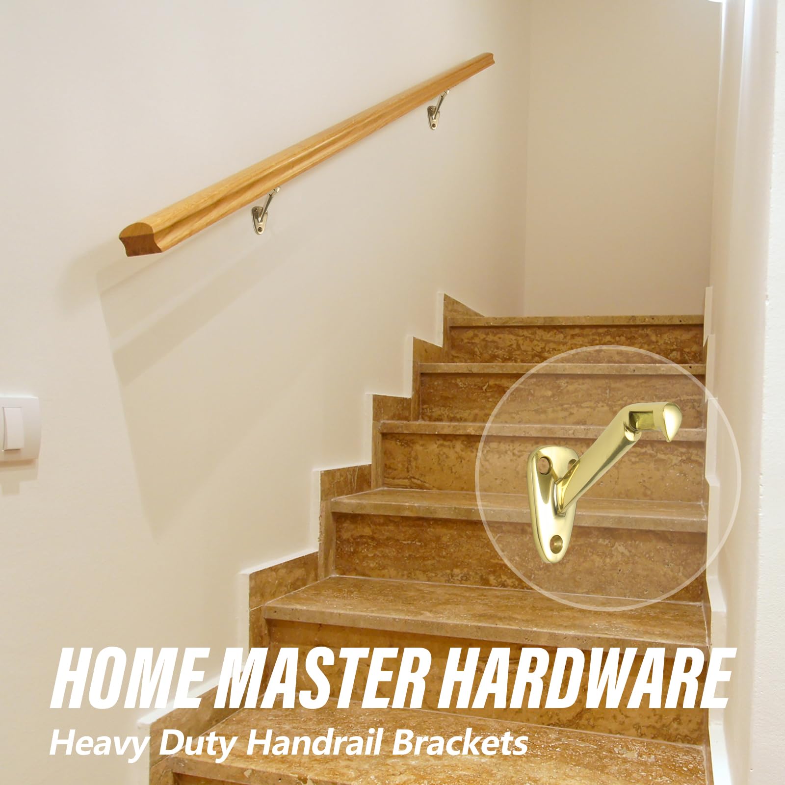 HOME MASTER HARDWARE Heavy Duty Handrail Stair Brackets Brass Staircase Hand Rail Bracket, Gold Finish, 1Pcs