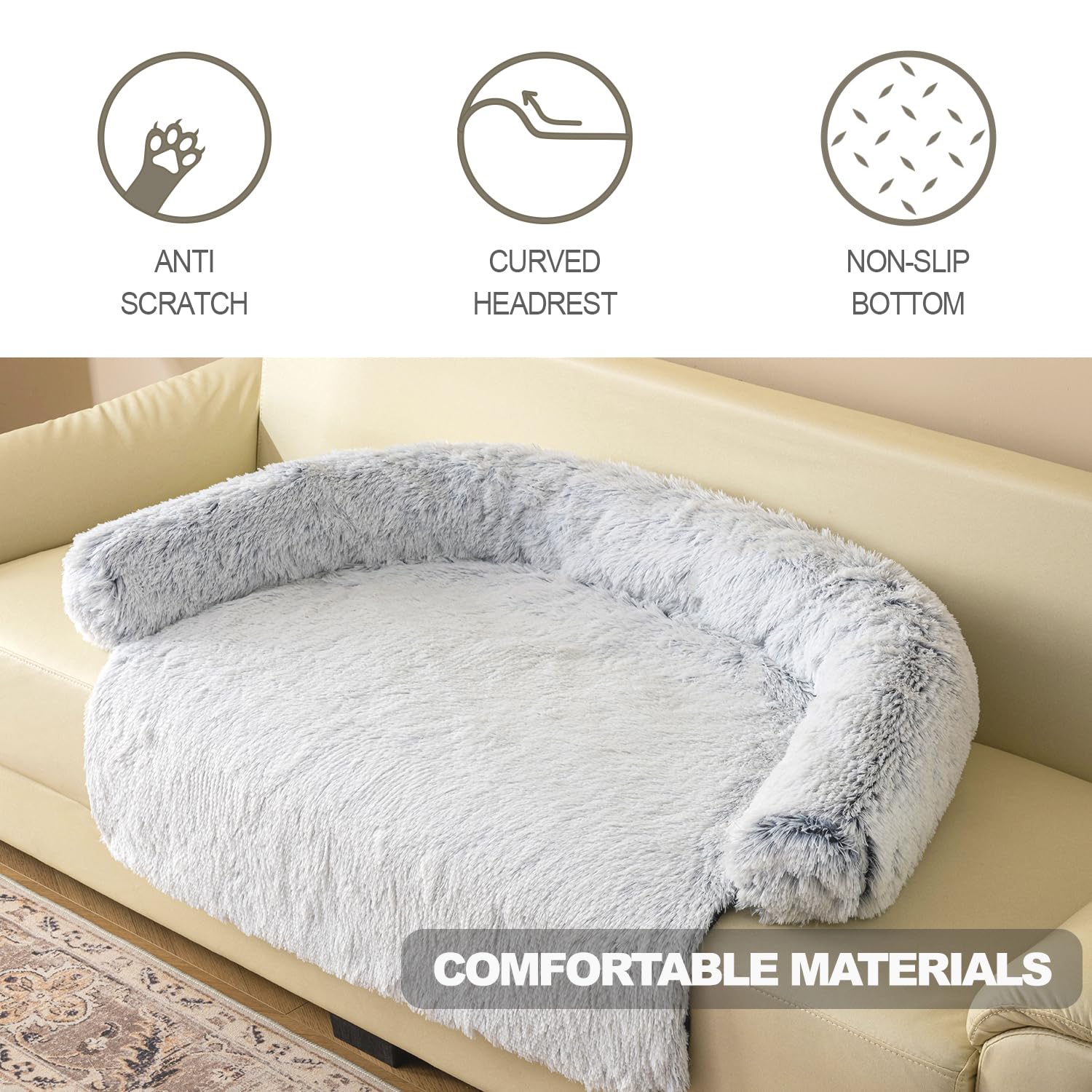 Luxurious Calming Dogs/Cats Bed Mats, Dog Pad Washable Removable Couch Cover, Plush Long Fur Mat for Pets, Waterproof Lining, Perfect for Small, Medium and Large Dogs and Cats (Beige, 31"x23")