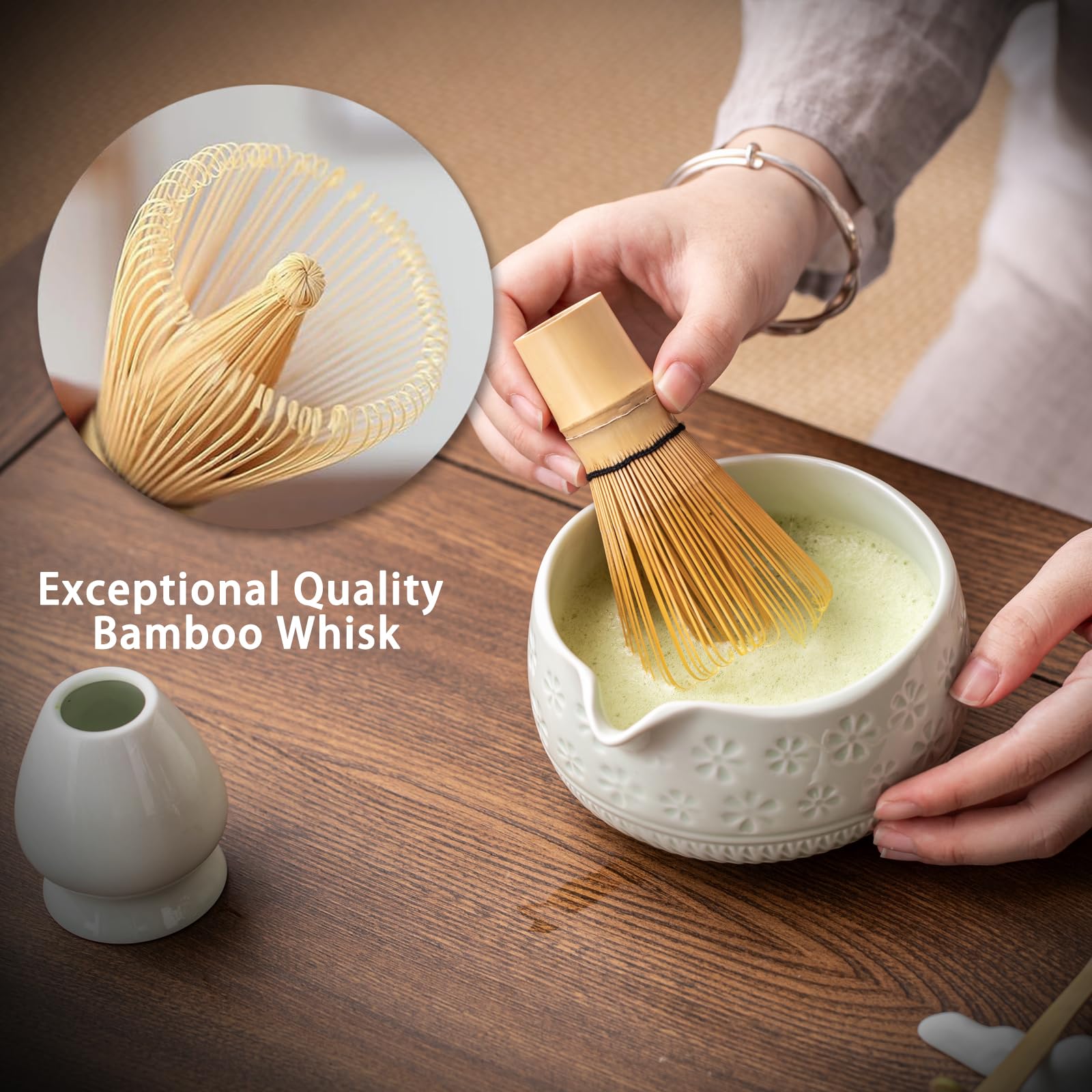 Buucup Matcha Whisk Set, Ceramic Matcha Kit Includes Matcha Bowl, Matcha Whisk and Holder, Bamboo Scoop, Scoop Rest, Sifter and Tea Towel - 7 Pcs Matcha Kit for Matcha Lovers (Blue)