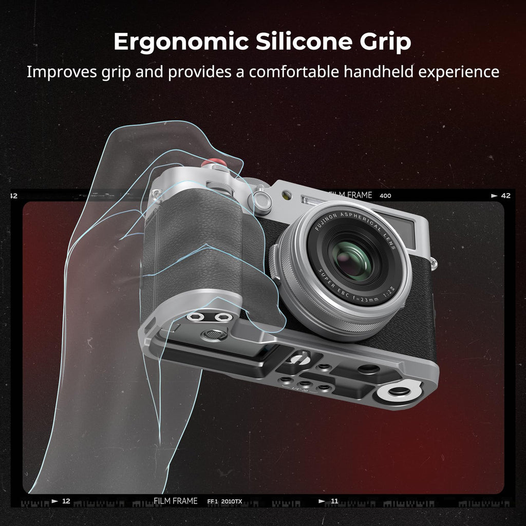SmallRig X100VI / X100V Handgrip L-Shape Grip with Quick Release Plate for Arca, Lightweight Silicone Side Handle, Shutter Button and Hot Shoe Cover for FUJIFILM X100VI / X100V Cameras (Black) - 4556