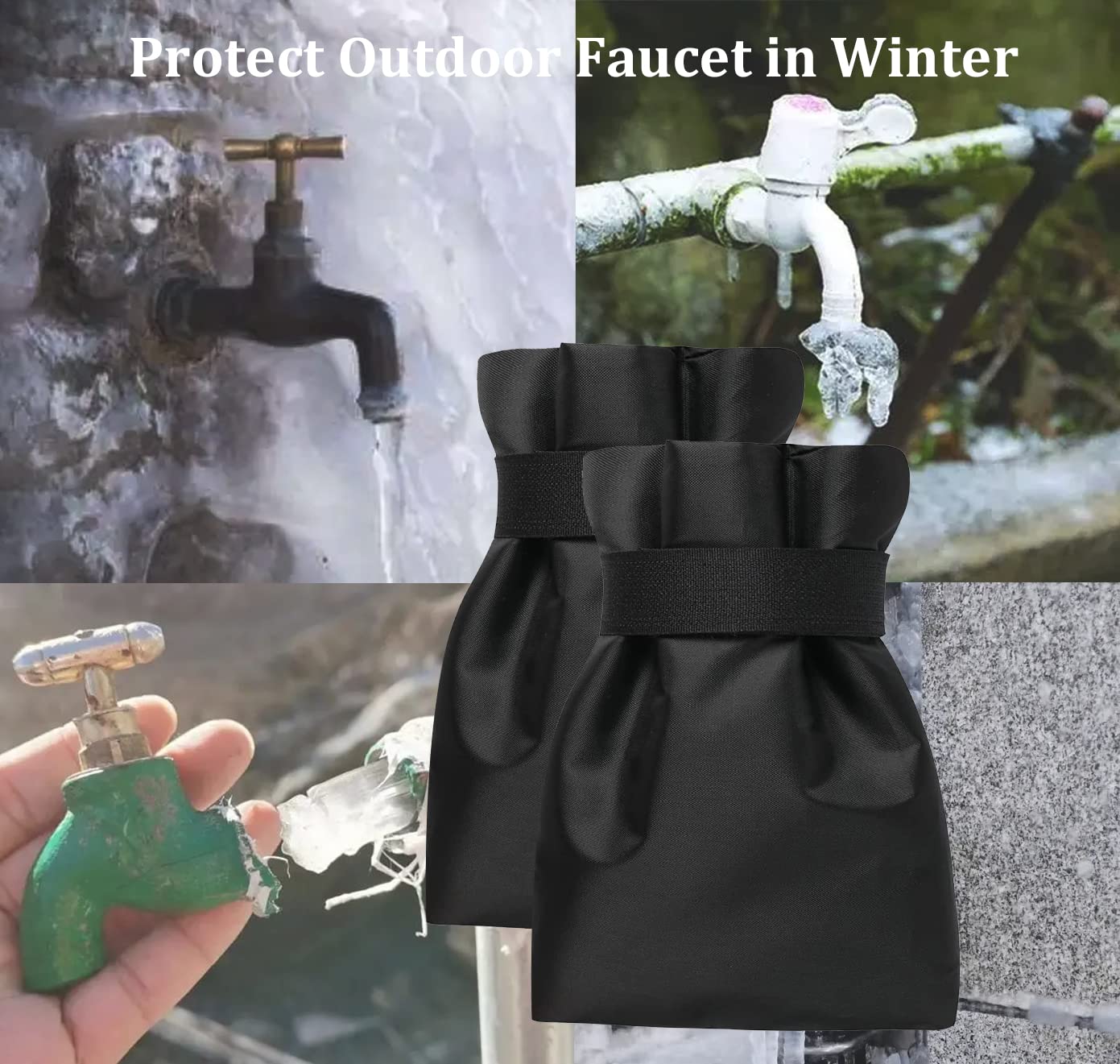 Outdoor Faucet Covers for Winter Freeze Protection, Upgraded Thicken 8.5" H x 6.1" W Outside Garden Faucet Socks for Winter Waterproof Reusable Hose Bibs Insulated Spigot Cover, 2 Pack Black