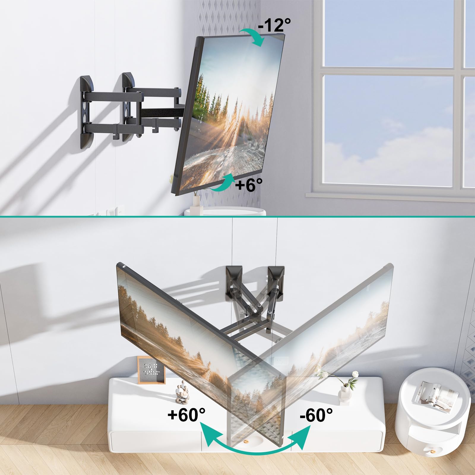 WALI Full Motion TV Wall Mount for 32–70 Inch TVs – Dual Articulating Mount with Swivel, Tilt & Extension | VESA up to 400x400mm | Fits 12/16" Wood Studs | Holds Up to 88 lbs