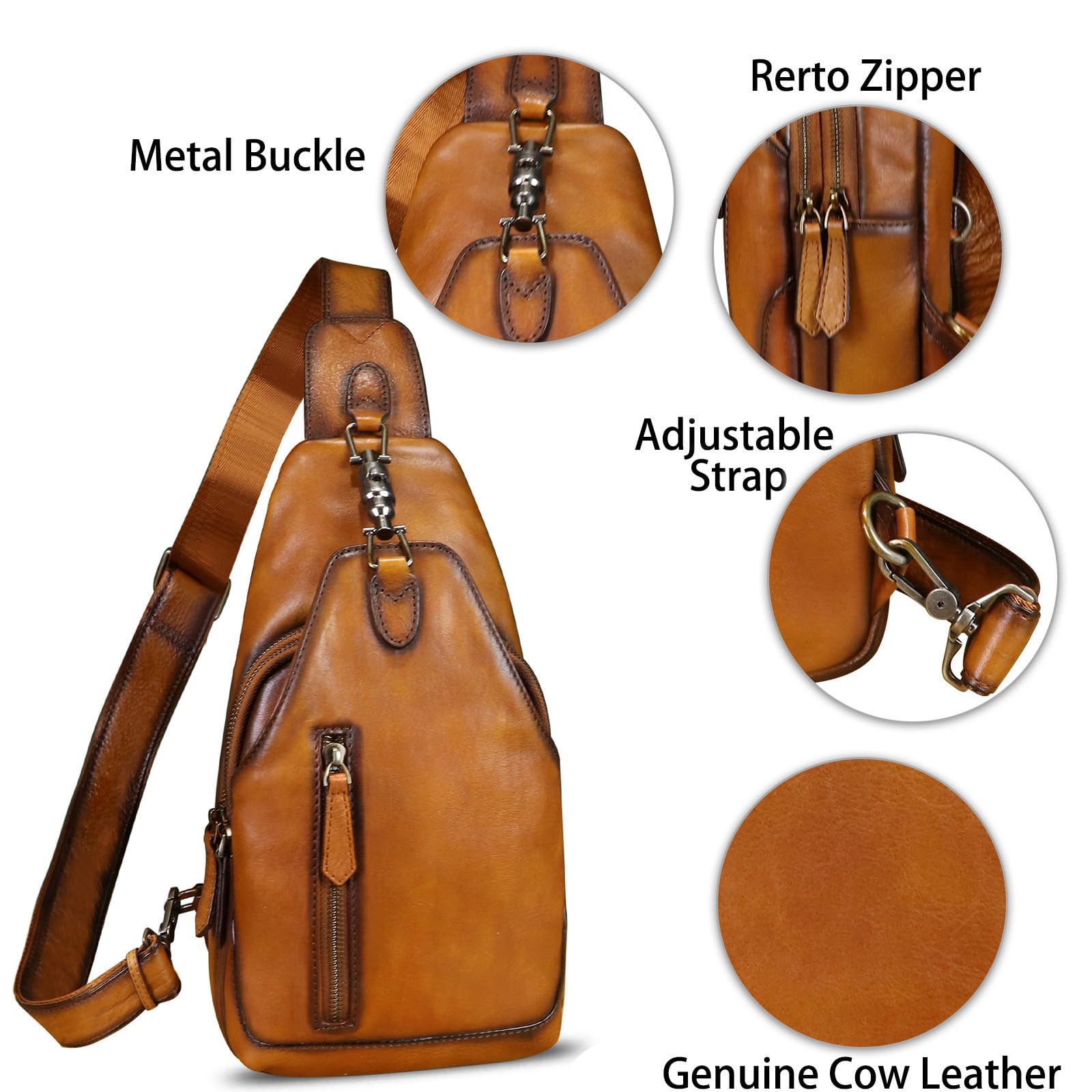 Genuine Leather Sling Bag for Men and Women Real Leather Shoulder Crossbody Bag Chest Bag Sling Backpack Purse