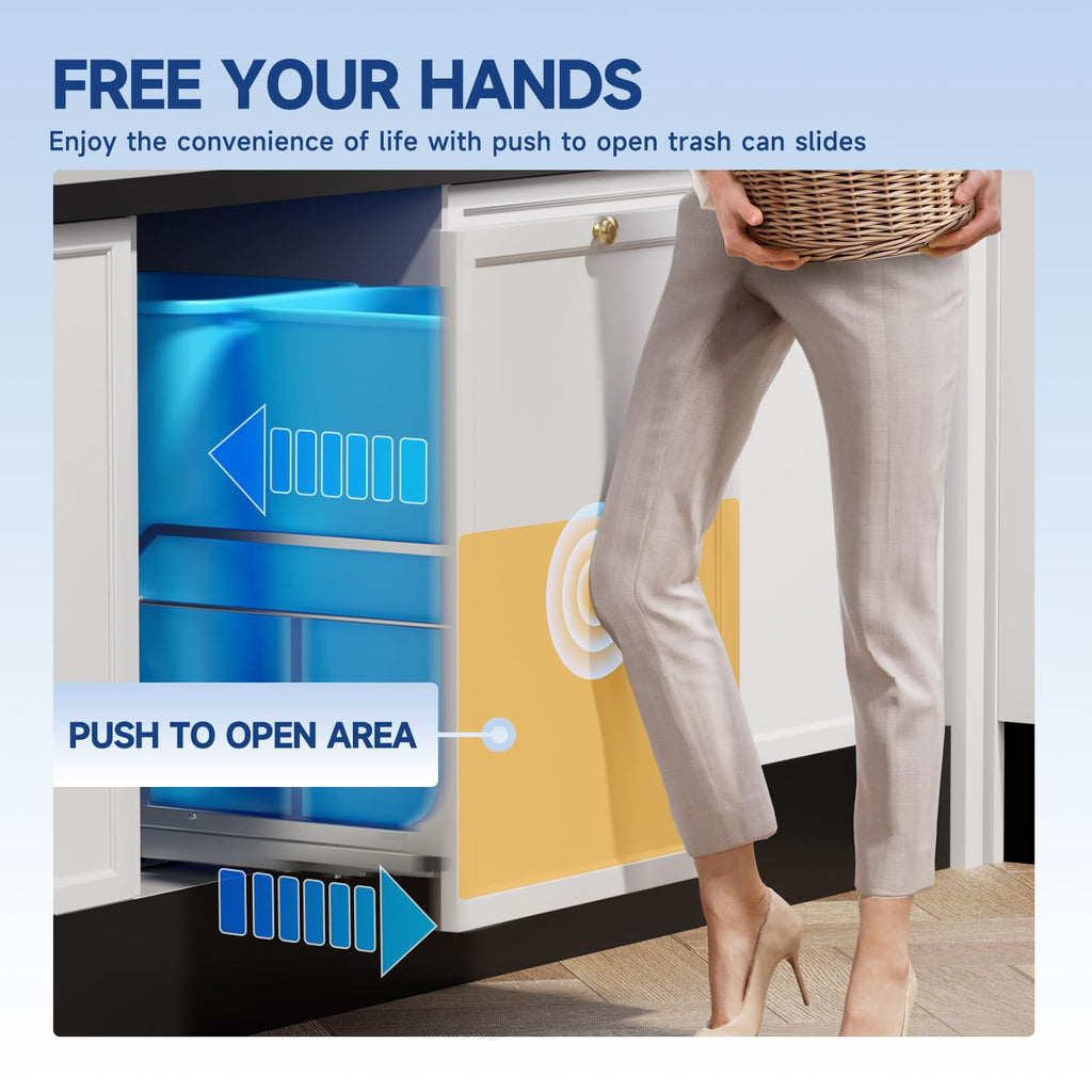 Insputer Pull Out Trash Can Under Cabinet with Push to Open Slides, Heavy Duty Under Sink Garbage Can Kit for Kitchen, Laundry, Not Included Bin, Requires 15" W X 18" D Cabinet (Grey)