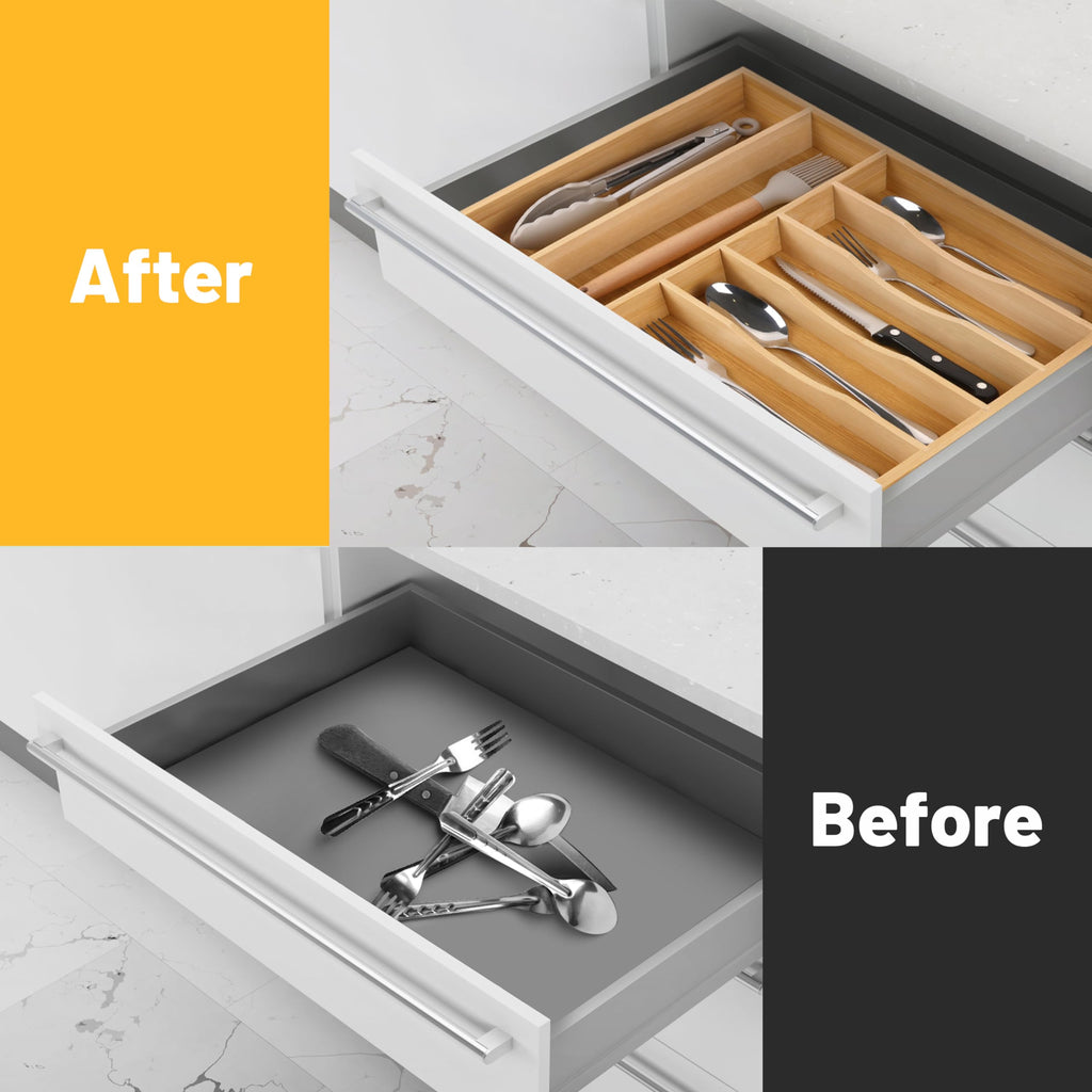 Expandable Acacia Kitchen Drawer Organizer for Cutlery and Utensils, Adjustable Acacia Wood Cutlery Tray in Drawer for Flatware and Silverware in Kitchen