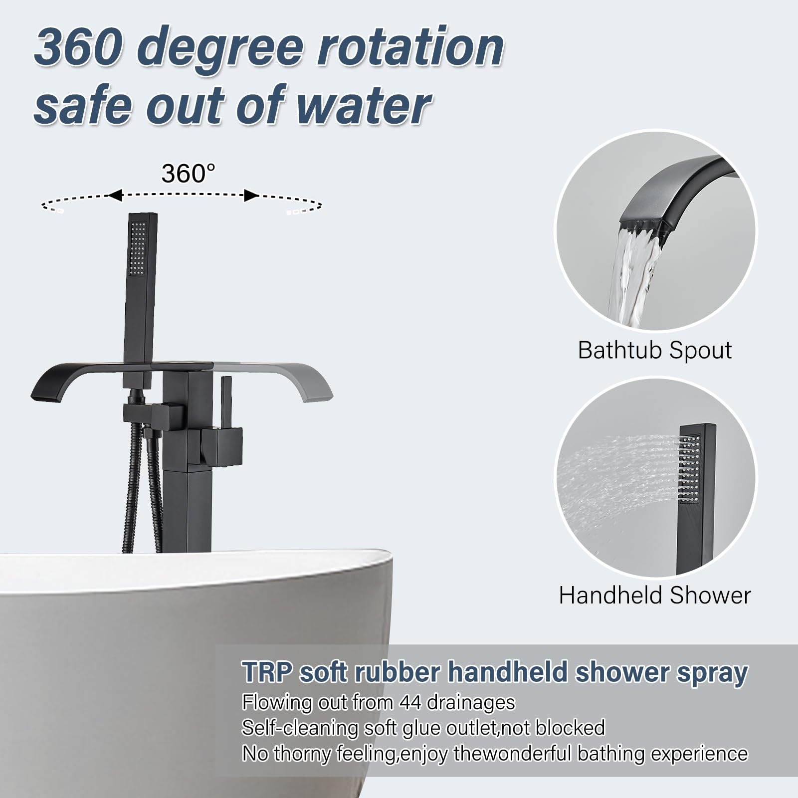 Brushed Gold Freestanding Bathtub Faucet with Hand Shower Tub Filler Faucet Floor Mounted High Flow Single Handle Bath Filler Solid Brass