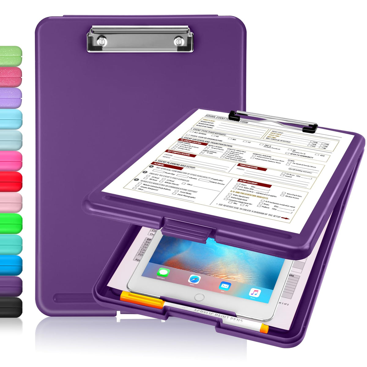 Sooez Clipboard with Storage, Plastic Storage Clipboards with Low Profile Clip, Nursing Clip Boards Foldable, Hanging Clipboard Case for Work, Teacher, Classroom Must Haves, Office School Supplies