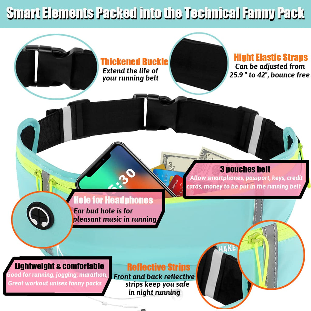 USHAKE Slim Running Belt, Workout Fanny Pack for Men Women,Exercise Waist Pack for Apple iPhone Holder, Runner Belt for Running Walking Cycling Camping Gym Black