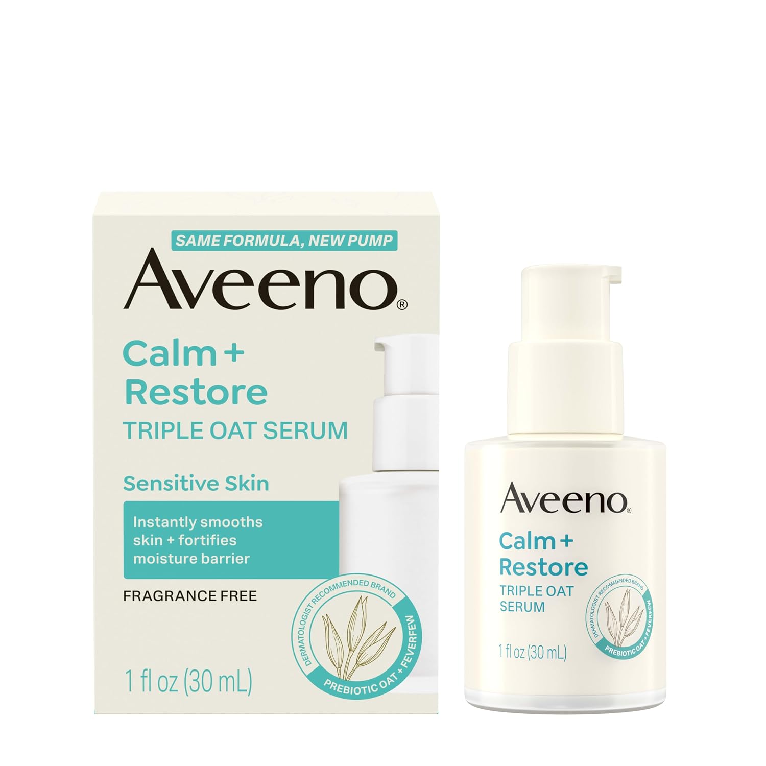Aveeno Calm + Restore Triple Oat Hydrating Face Serum for Sensitive Skin, Gentle Lightweight Hydrating Serum for Face Instantly Smooths Skin, Non-Comedogenic, Hypoallergenic, Fragrance-Free