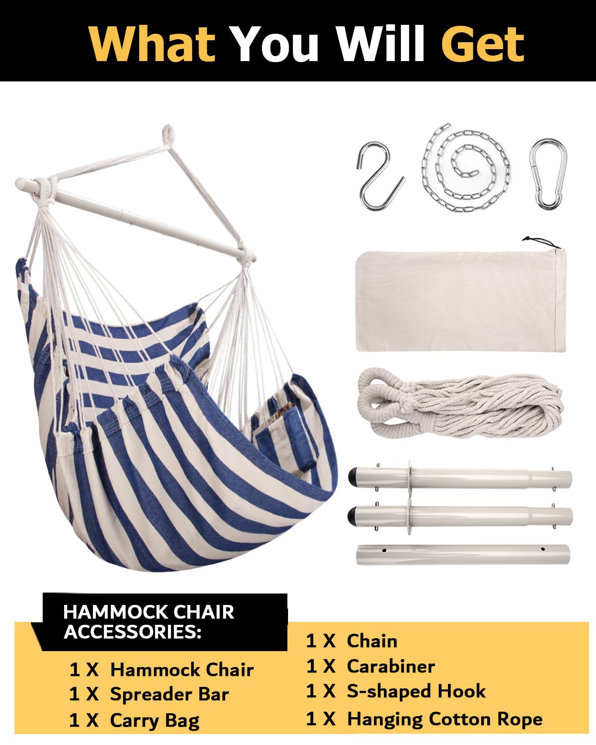 ADVOKAIR Hammock Chair Large 70.9"x47.2", 32% Bigger XXL Hanging Swing Chair with 500lbs Capacity, Heavy Duty Steel Spreader Bar, Extra Roomy Comfort for Adult Indoor Outdoor Bedroom Patio