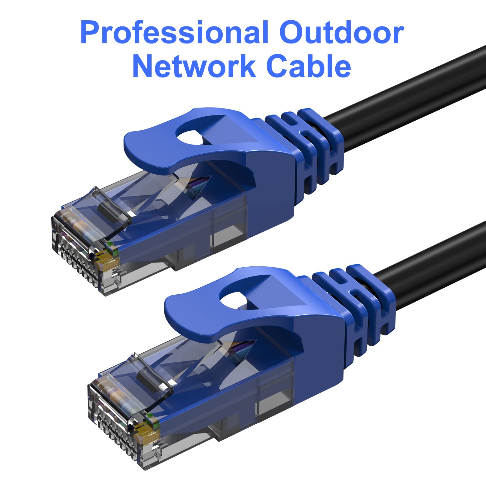 20FT Cat6 Outdoor Ethernet Cable, In-Ground, Heavy Duty Direct Burial, 24AWG CCA Patch Cord, PoE, UTP, Waterproof, LLDPE UV Resistant, Network, Internet, LAN, Cat 6 Cable 20 Feet with 25 Cable Ties