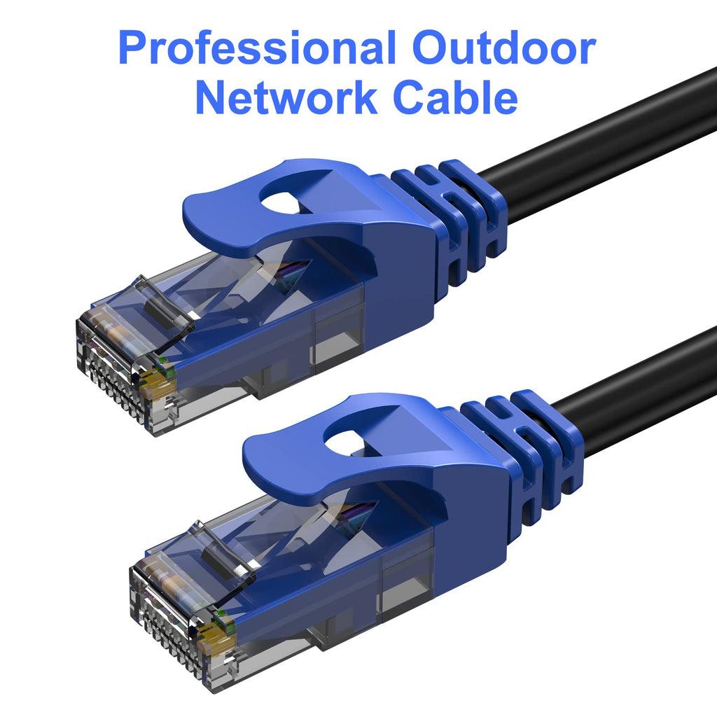 20FT Cat6 Outdoor Ethernet Cable, In-Ground, Heavy Duty Direct Burial, 24AWG CCA Patch Cord, PoE, UTP, Waterproof, LLDPE UV Resistant, Network, Internet, LAN, Cat 6 Cable 20 Feet with 25 Cable Ties