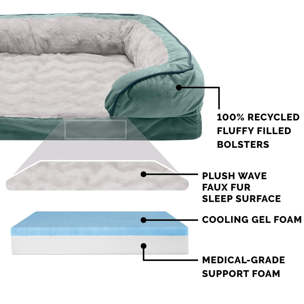 Furhaven Cooling Gel Dog Bed for Medium/Small Dogs w/ Removable Bolsters & Washable Cover, For Dogs Up to 35 lbs - Plush & Velvet Waves Perfect Comfort Sofa - Brownstone, Medium