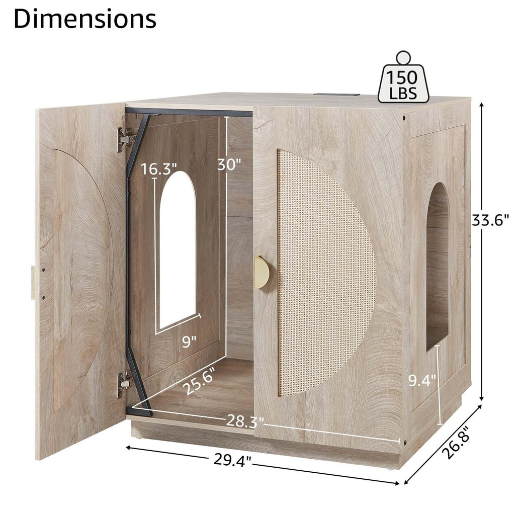 unipaws Extra Large Cat Litter Box Enclosure for Self-Cleaning & Automatic Litter Boxes, Tall Cabinet with Charging Station, Wooden Dog Proof Hidden Cat House for Top Entry Litter Box