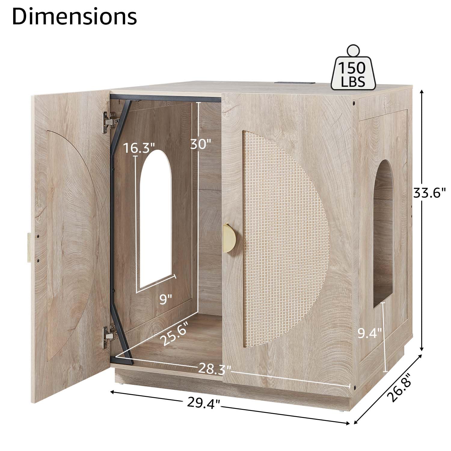 unipaws Extra Large Cat Litter Box Enclosure for Self-Cleaning & Automatic Litter Boxes, Tall Cabinet with Charging Station, Wooden Dog Proof Hidden Cat House for Top Entry Litter Box