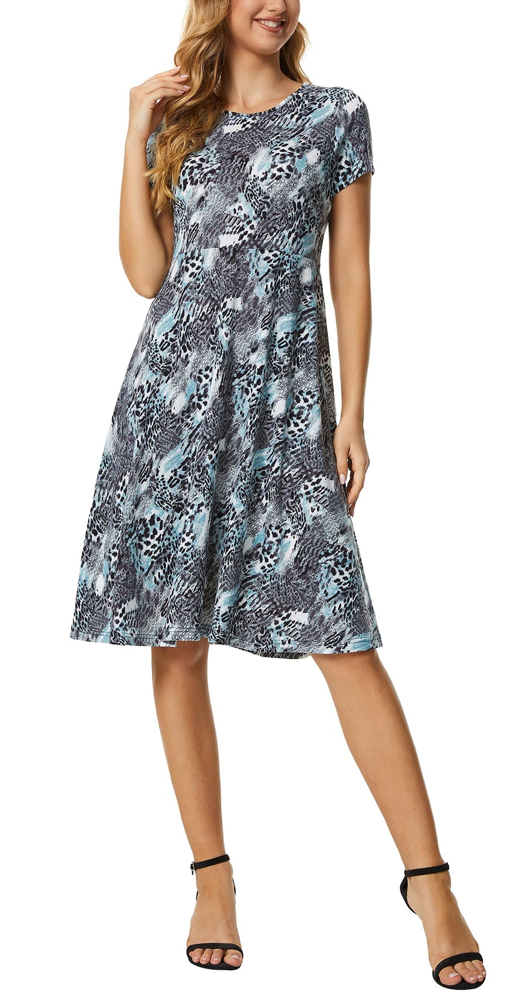 Urban CoCo Women's Vintage Short Sleeve High Waist Flared Midi Casual Summer Dress