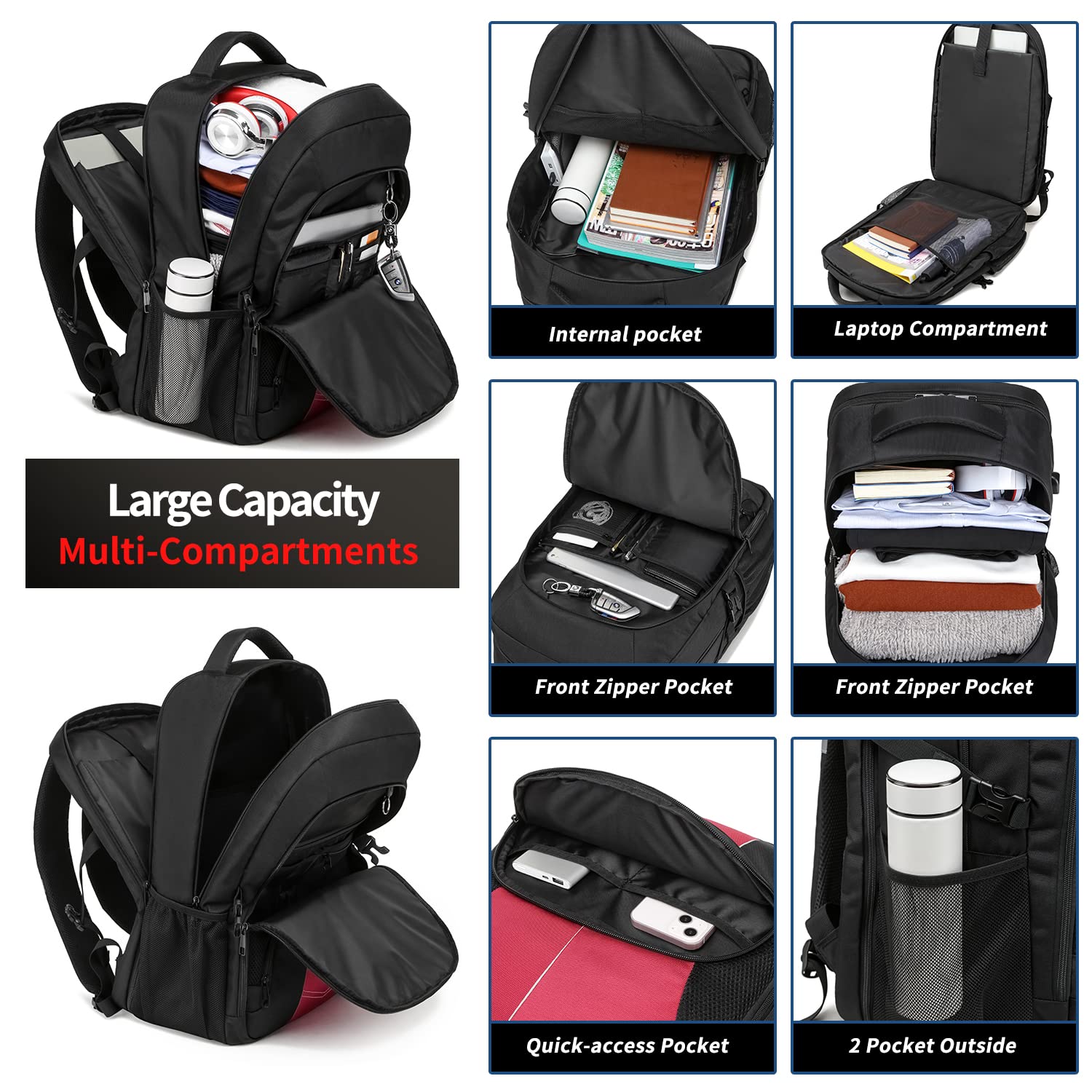 Extra Large Backpack for Men 55L,18.4Inch Travel Laptop Backpack with USB Charging Port Business Flight Approved Carry On Backpack,TSA Big Capacity Heavy Duty Computer Bag College Bookbag,Black