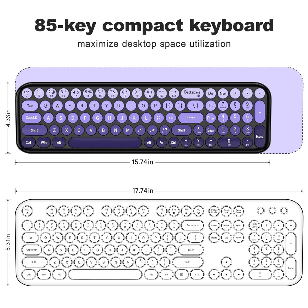 MOFII Wireless Keyboard and Mouse Combo, Compact Typewriter Retro Round Computer Keyboard and Mouse Set, Plug and Play, for Windows, Computer, Desktop, PC, Notebook - Black Green Gradient