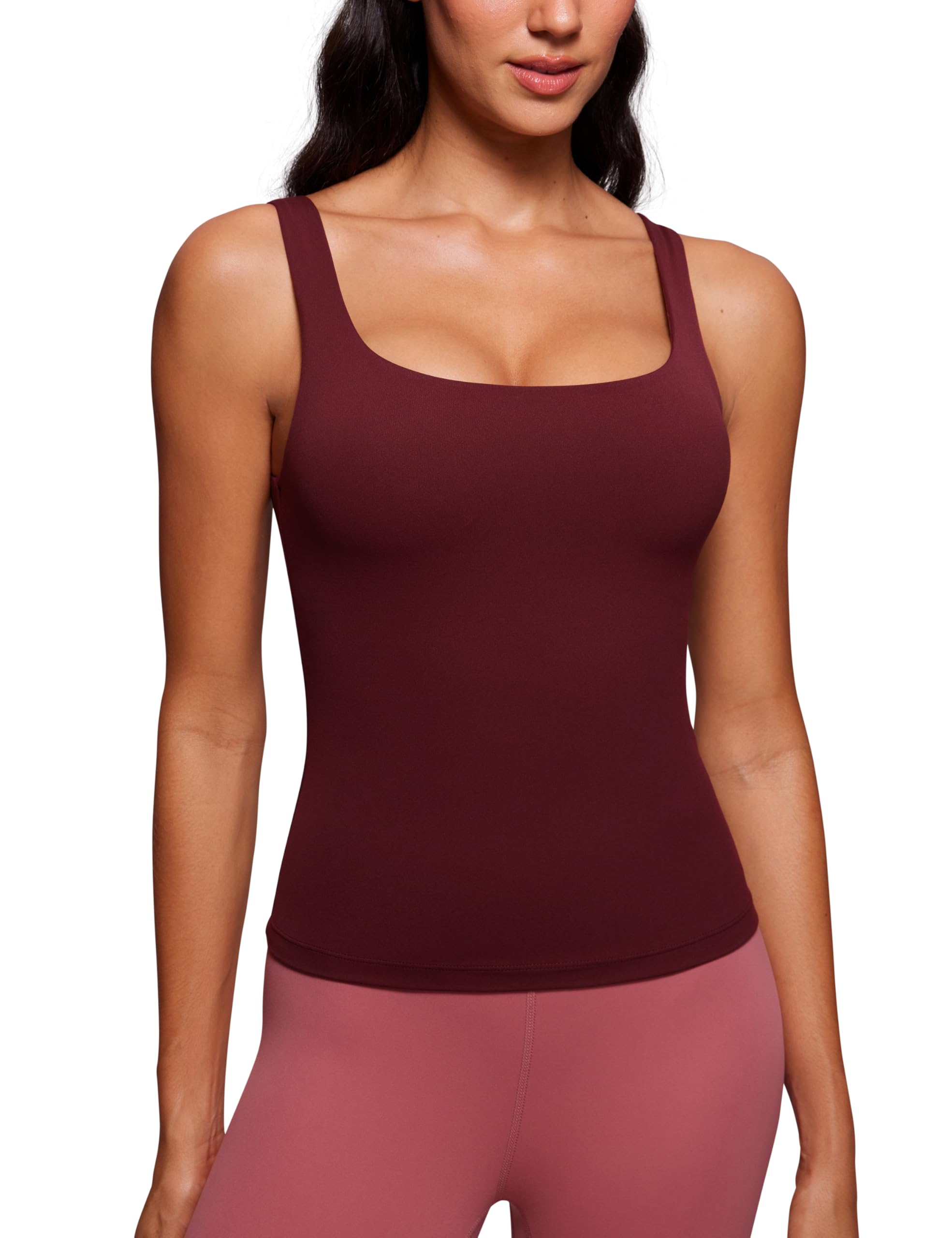 CRZ YOGA Butterluxe U Neck Tank Tops for Women - Padded Athletic Workout Camisole Crop Tops with Built in Bra