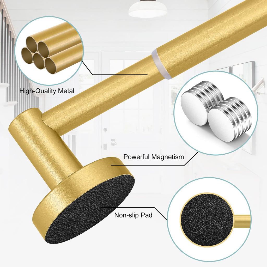 Gold Magnetic Curtain Rod for Door:Magnet Curtain Rods for Classroom Whiteboard,Small Adjustable Magnetic Towel Bar,Tool-Free French Magnet Pole with Leather Protective Cover No Drilling 16-28"