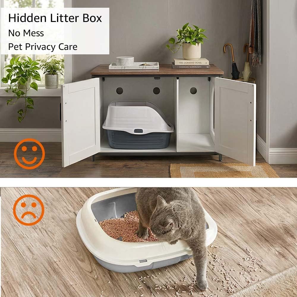 unipaws Extra Large Cat Litter Box Enclosure for Self-Cleaning & Automatic Litter Boxes, Tall Cabinet with Charging Station, Wooden Dog Proof Hidden Cat House for Top Entry Litter Box