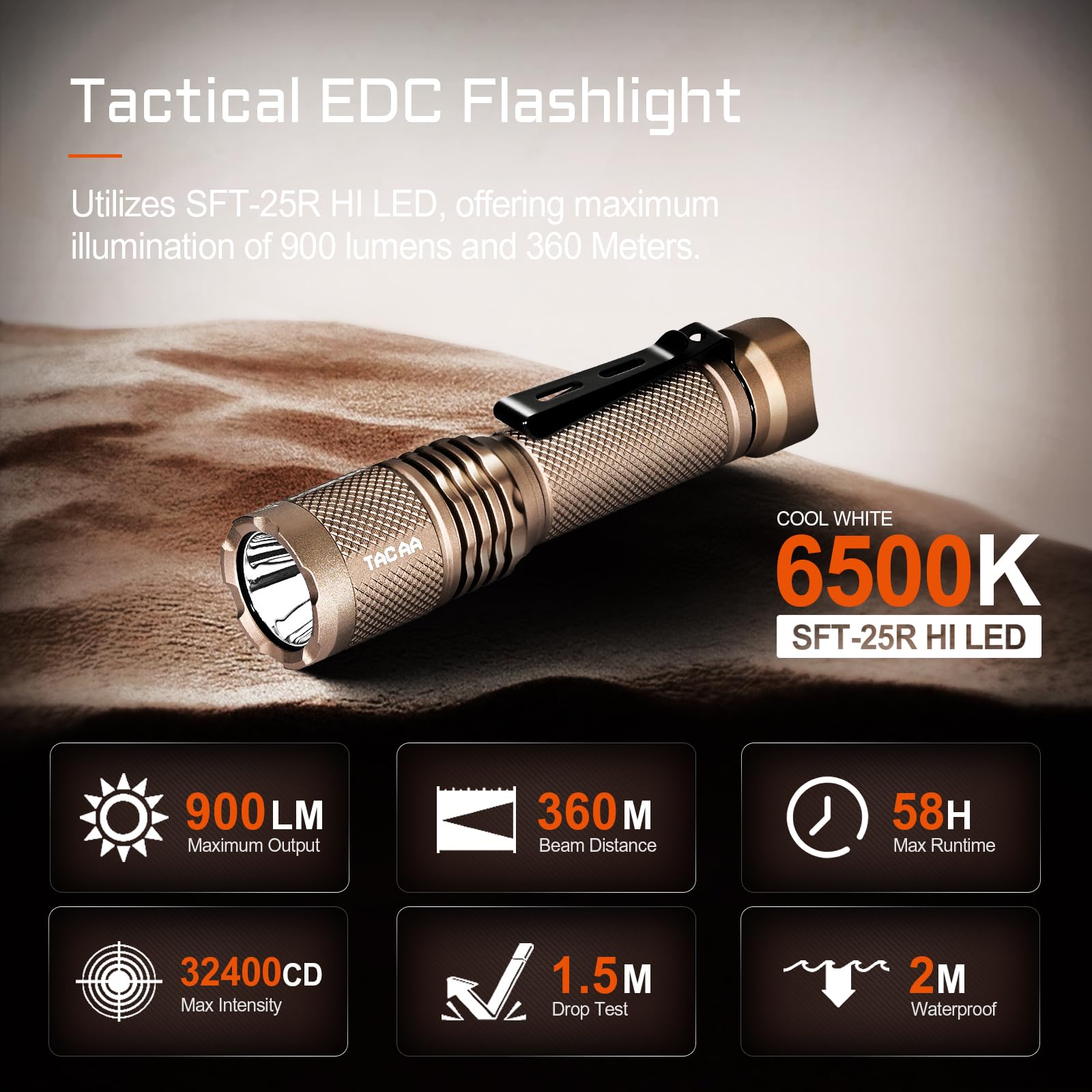 ACEBEAM TAC AA 2.0 Longest-Range AA Flashlight 360 Meters, 900 High Lumens Tactical EDC Flashlight Rechargeable, 6 Modes Pocket LED Flashlight, Super Bright Small Mini Flashlight, Red Color